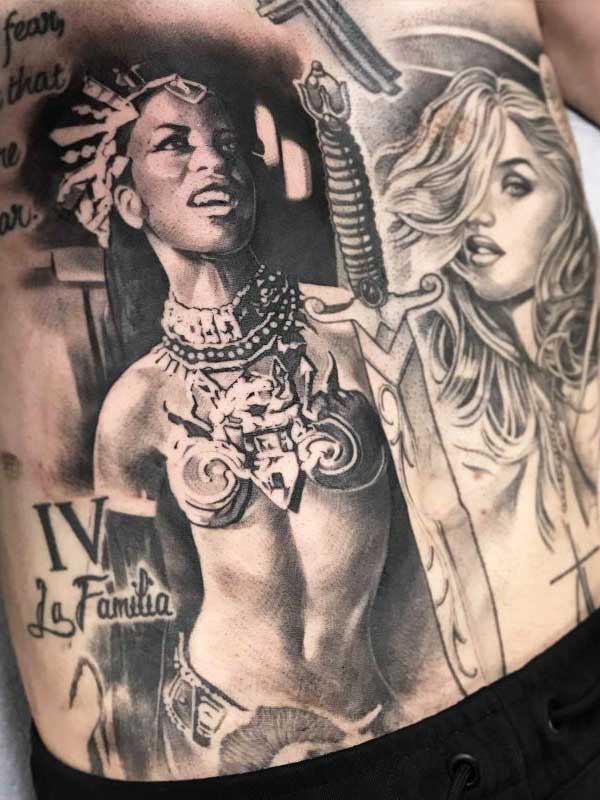 Vincent Samaniego tattoo of two beautiful women