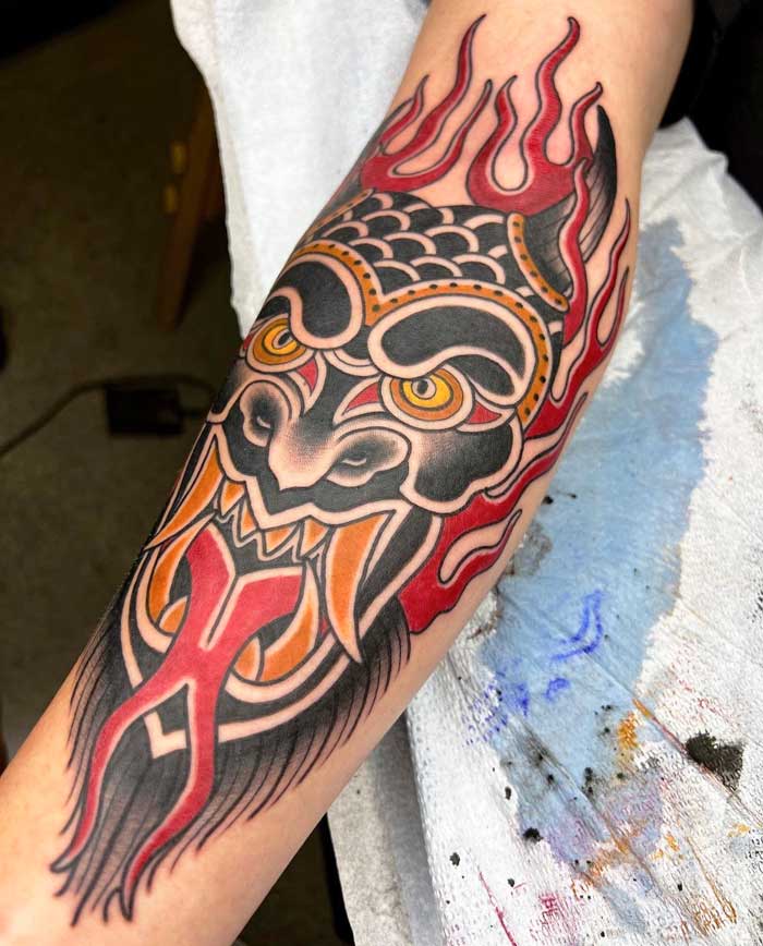 Lower arm sleeve tattoo by Ash
