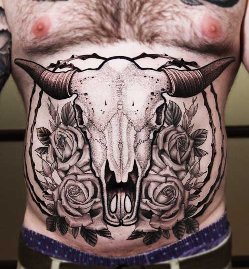 Bull tattoo by Hunter Schuon